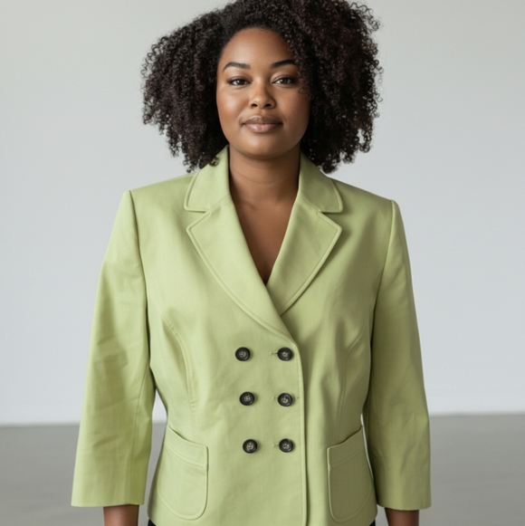 Tahari ASL Jackets & Blazers - Green Cropped Double Breasted Old Money Cropped Office Siren Blazer sz 14P